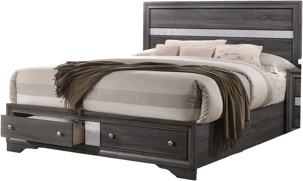 GOWE Traditional Style Full 4 Piece Storage Bedroom Set Made with Wood in Gray