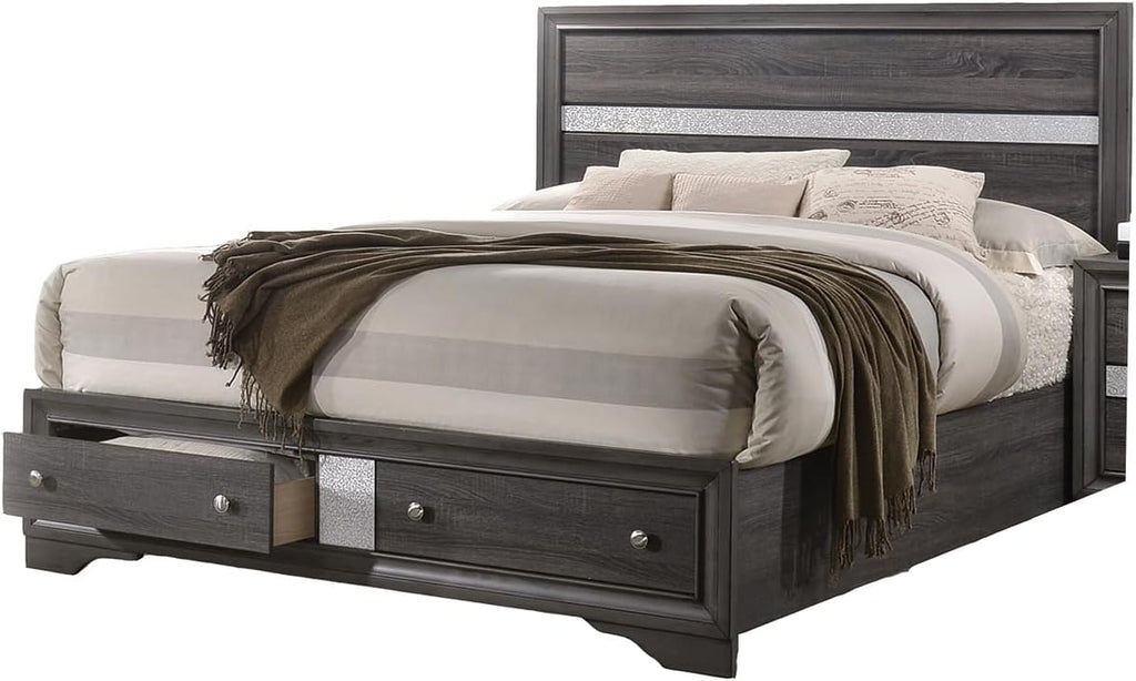 Traditional Style Full 4 Piece Storage Bedroom Set Made with Wood in Gray