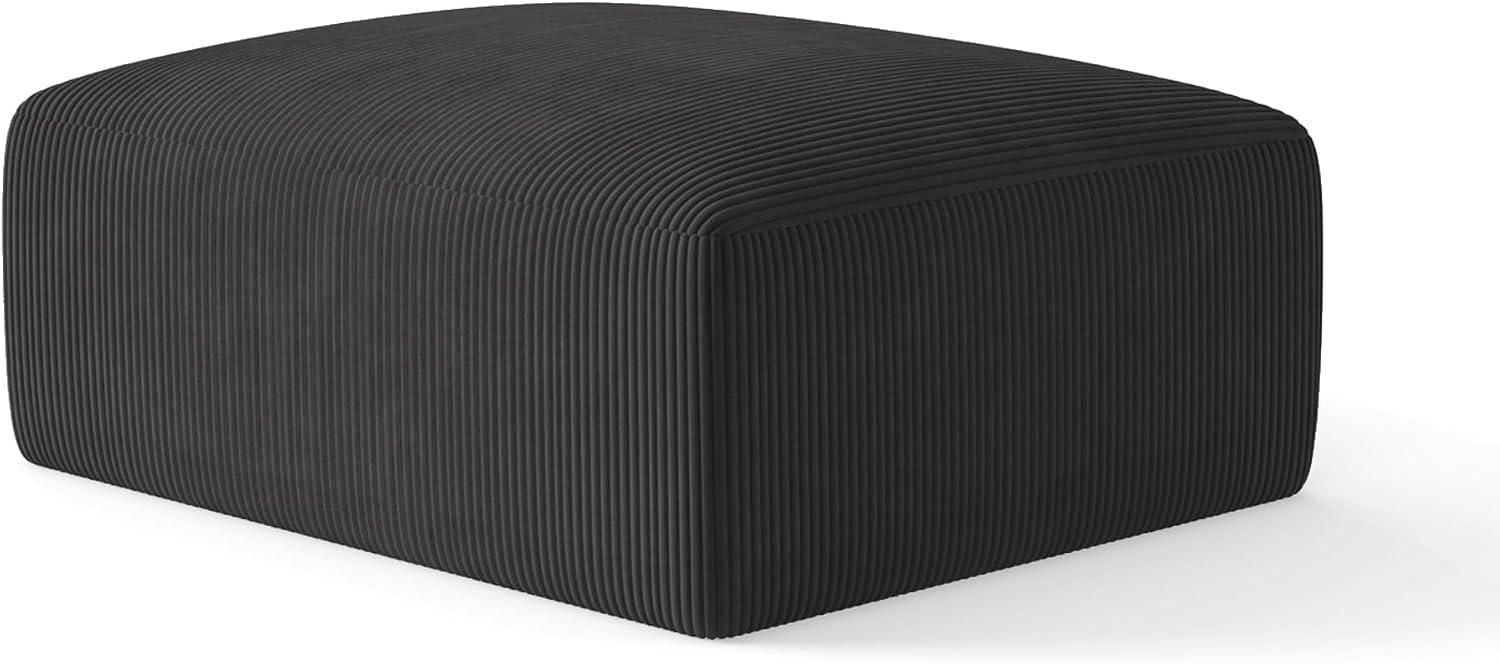40' Oversized Square Corduroy Ottoman Pouf - Poofy Soft Foot Rest with Foam Chunk Filling, Movable Large Ottoman Pouf Footstool for Living Room Sofa Couch Bedroom, Black(1 Piece)
