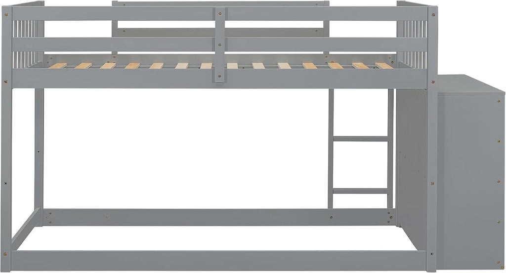 Merax Twin Over Twin Bunk Bed with 4 Drawers and 3 Shelves, Gray Bed Frame Wooden, No Box Spring Needed