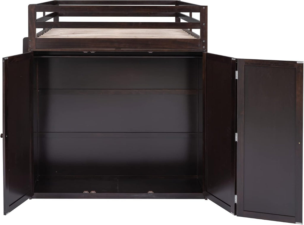 Full Size Loft Bed with Drawers and Desk, Wardrobe, Ladder for Kids, Adults, Girls, Bedroom, Easy Assembly, No Box Spring Needed, Space-Saving, Espresso