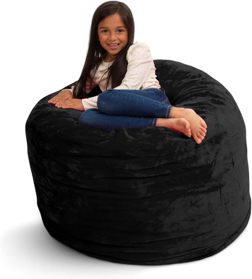 ULTIMATE SACK 3ft Bean Bag Chair, Oversize Bean Bag Chair for Adults, Comfy Chair Bean Bag Couch Lounge Sofa Loveseat Furniture | Black Fur