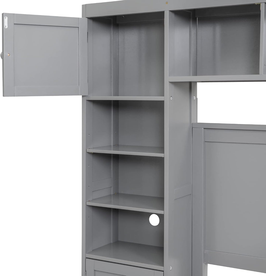 Merax Full Size Platform Bed with 4 Drawers, Wooden Full Bed with All-in-One Cabinet and Shelf, Gray