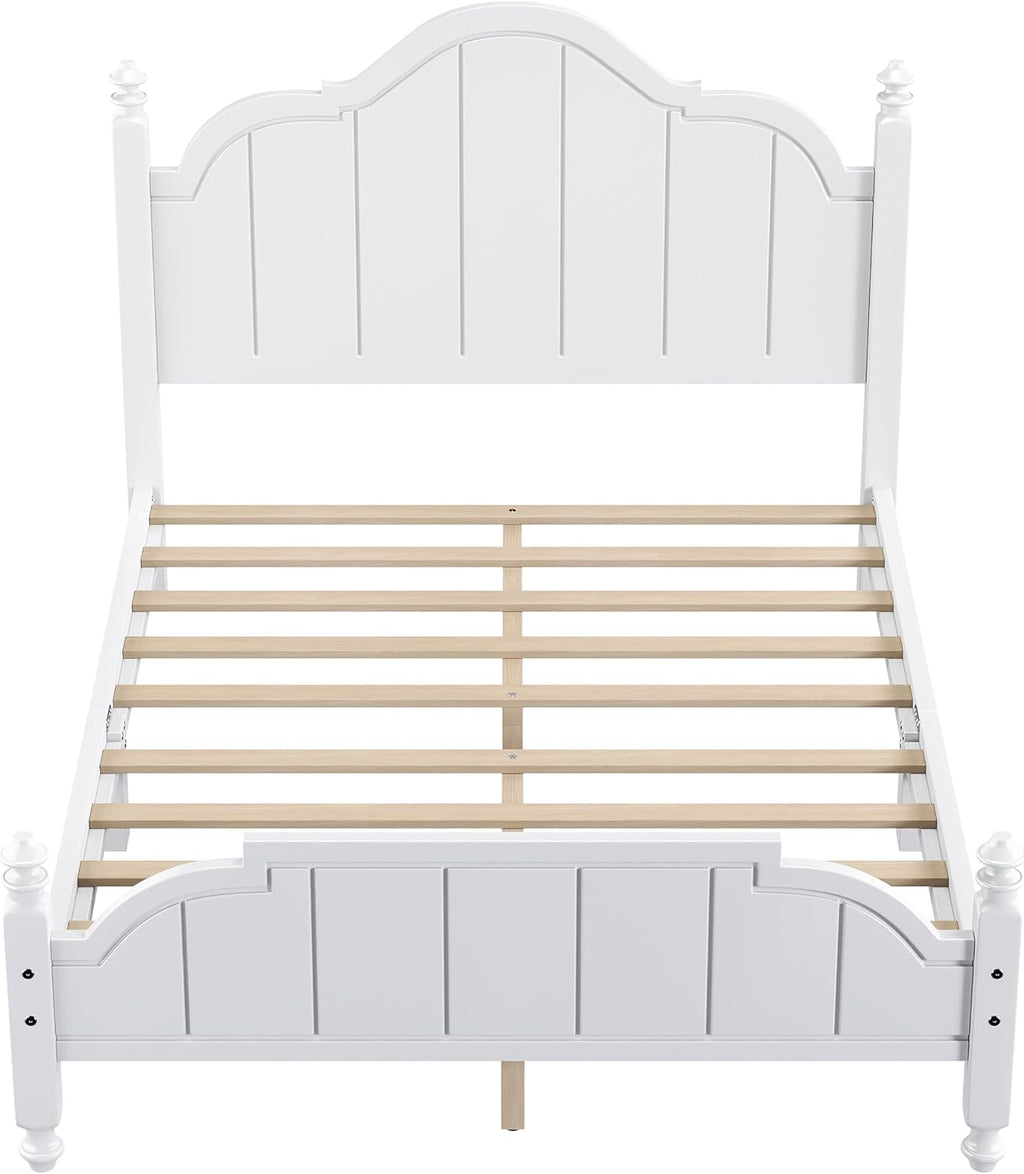 JIVOIT Vintage Wooden Bed Frame, Full Size Platform Bed with Wide Headboard, Wood Slats Support, No Spring Box Needed, Easy Assembly (White-Full,2)