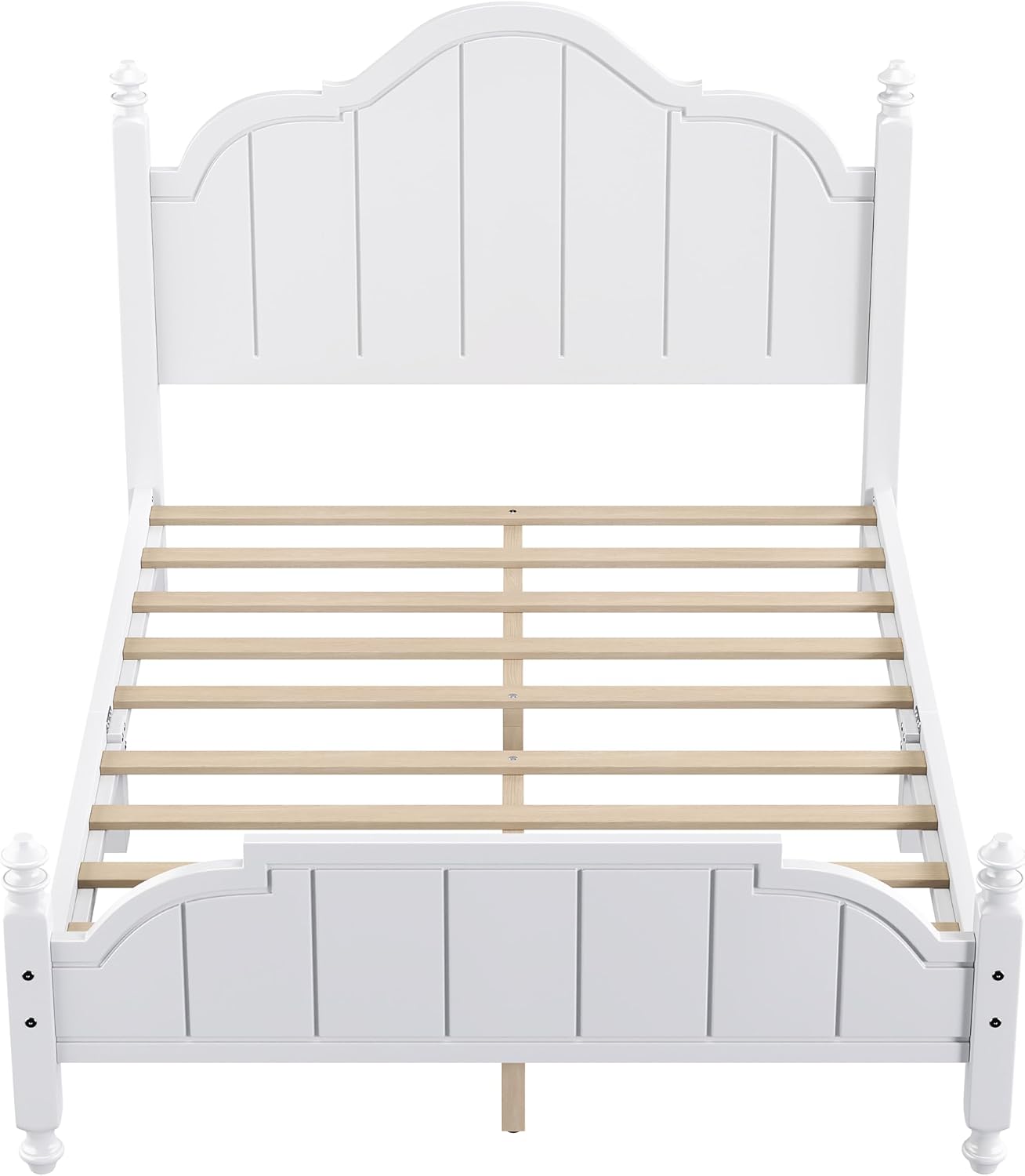 JIVOIT Vintage Wooden Bed Frame, Full Size Platform Bed with Wide Headboard, Wood Slats Support, No Spring Box Needed, Easy Assembly (White-Full,2)