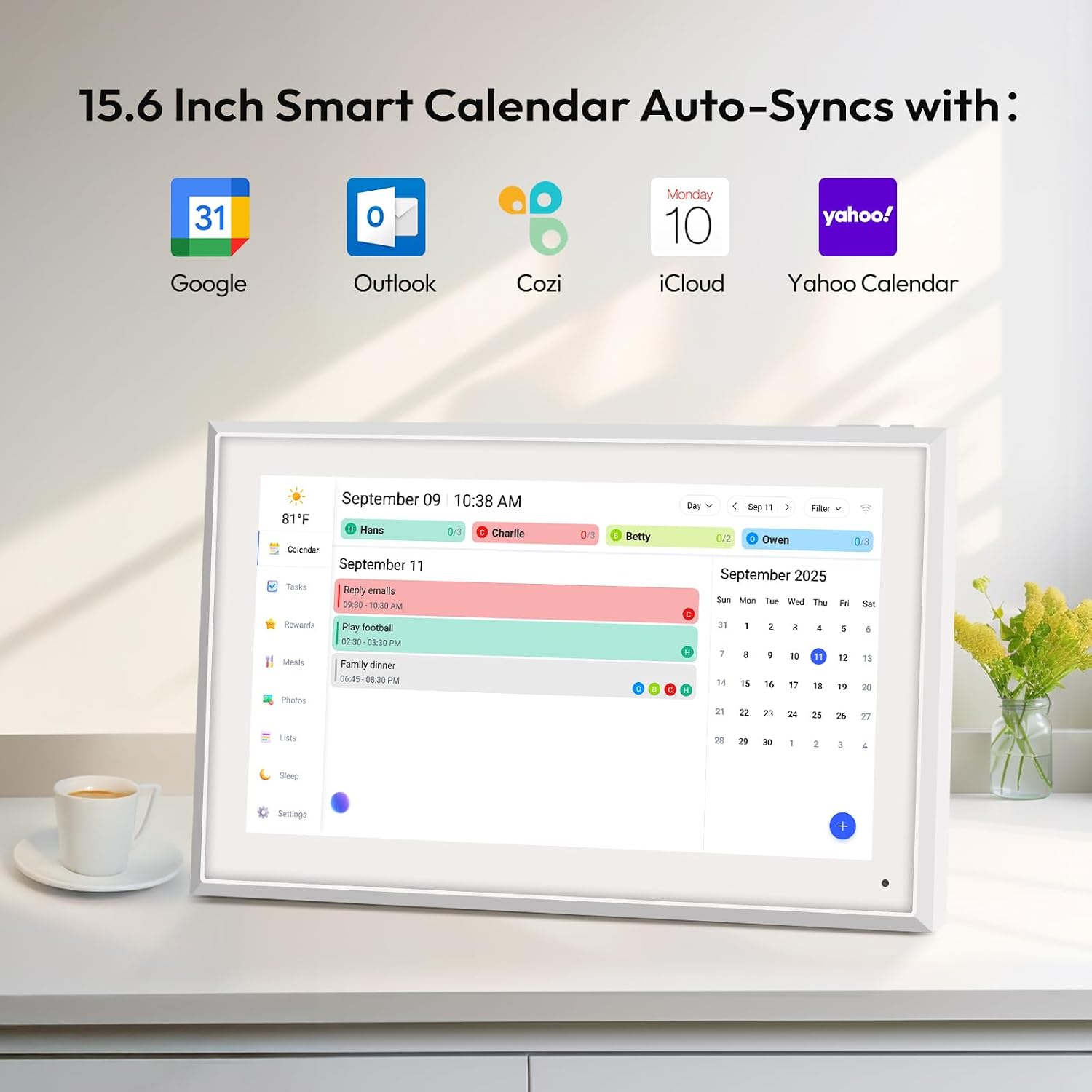 BOCT 15.6'' Digital Calendar Wall - 32GB Memory Touch Screen Chore Chart Smart Calendar, Digital Planner, Auto-Sync, APP Control, Interactive Family Schedules, Gift for Mother