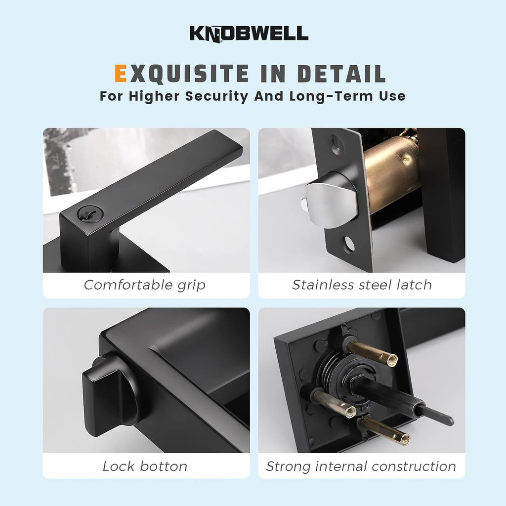 KNOBWELL 5 Pack Heavy Duty Entrance Door Lever Handle(for Office/Front Door), Left/Right Handing, Keyed Alike Black Doorknobs, Matte Black 2.13 lb One Lever