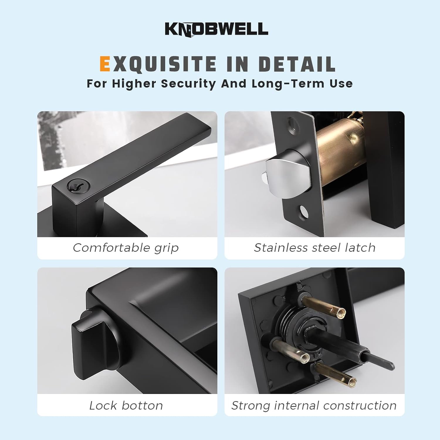 KNOBWELL 5 Pack Heavy Duty Entrance Door Lever Handle(for Office/Front Door), Left/Right Handing, Keyed Alike Black Doorknobs, Matte Black 2.13 lb One Lever