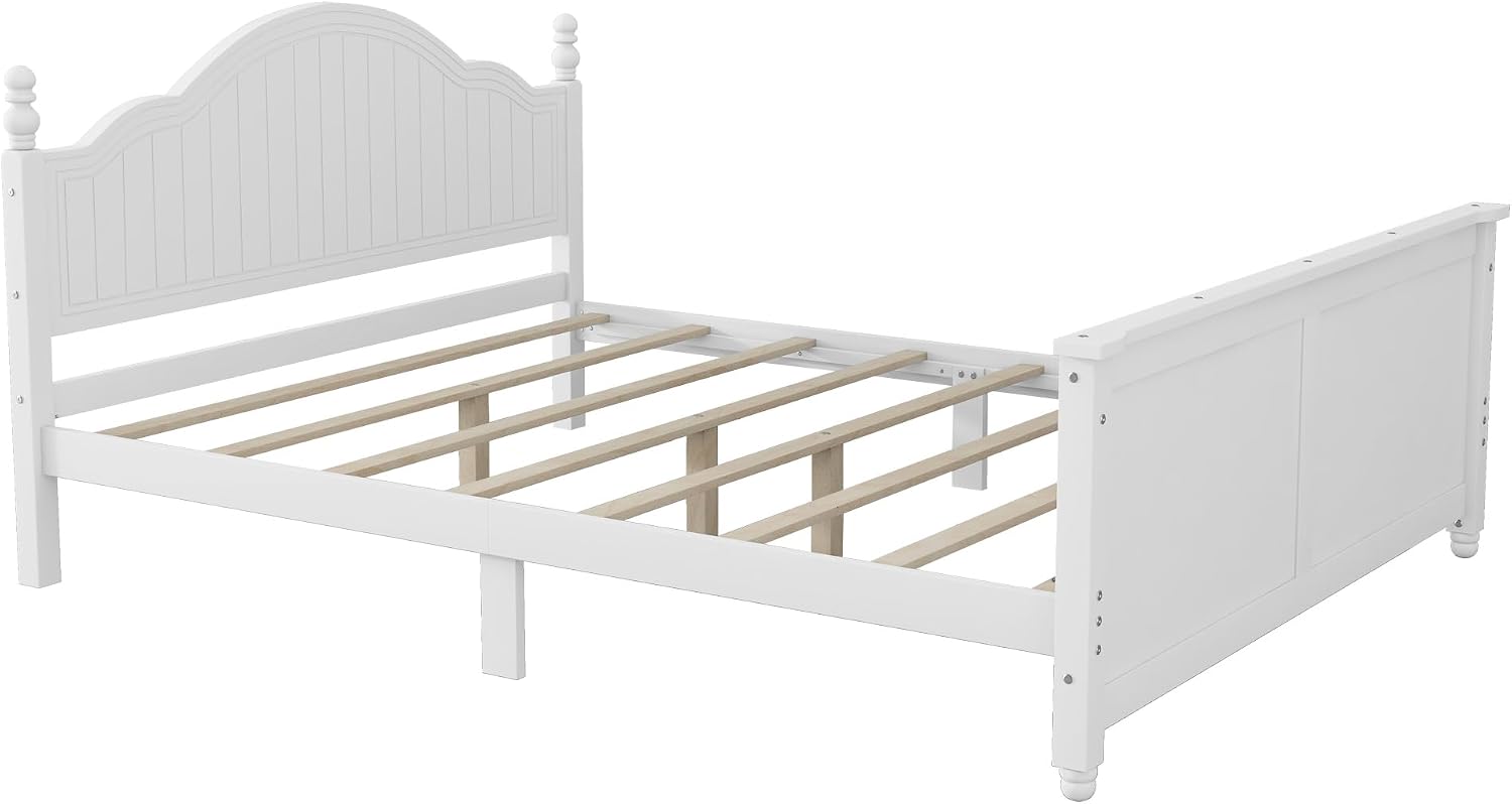 KEIKI Full Size Wooden Floor Bed w/Safety Removable Rails, Kids Platform DayBed Frame w/Headboard, Low Profile, Space Saving Day Beds for Boys Girls Bedroom, No Box Spring Needed, Easy Assembly, White