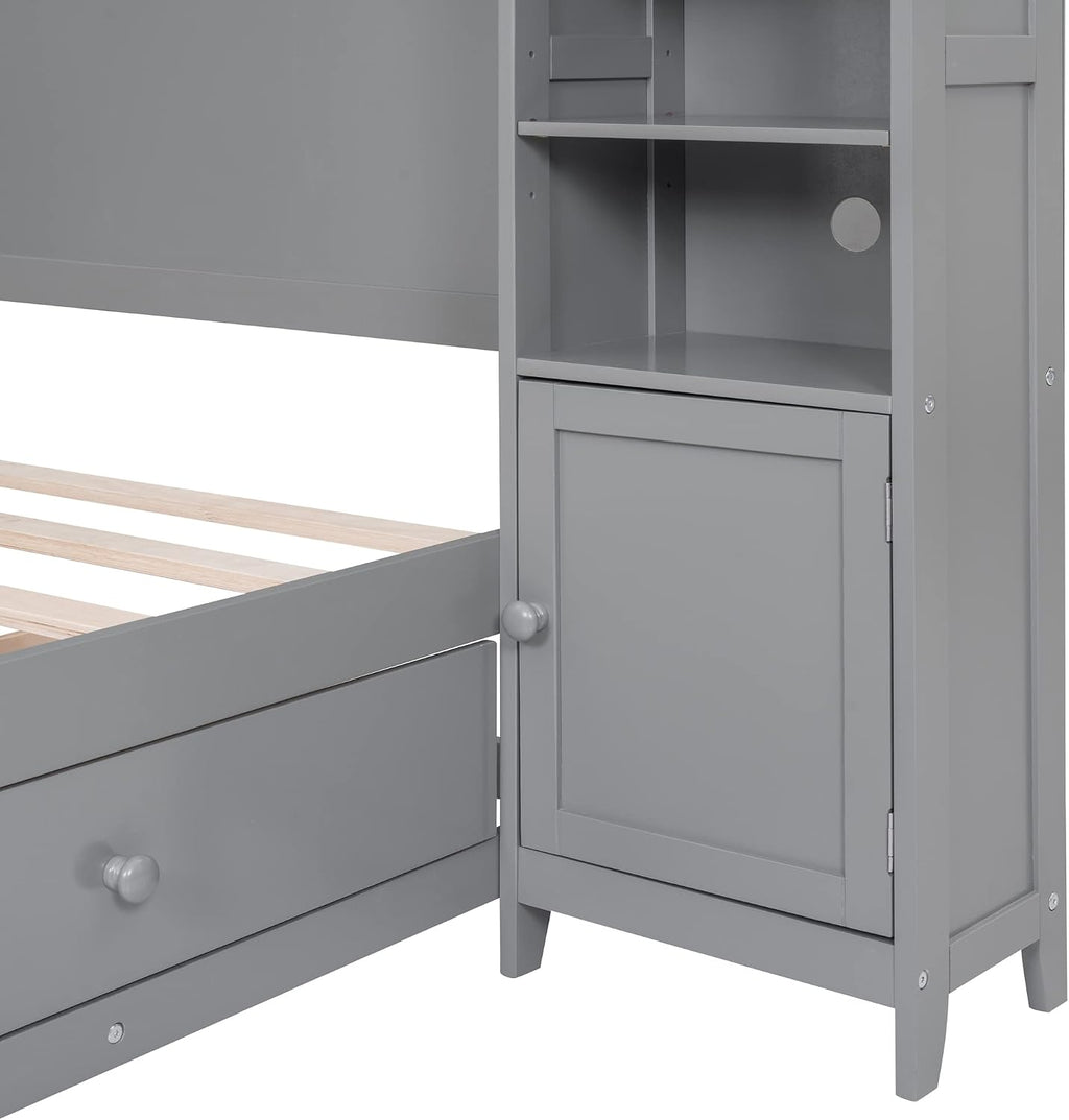 Merax Full Size Platform Bed with 4 Drawers, Wooden Full Bed with All-in-One Cabinet and Shelf, Gray