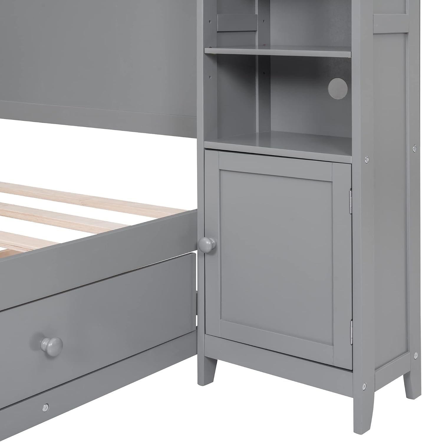 Merax Full Size Platform Bed with 4 Drawers, Wooden Full Bed with All-in-One Cabinet and Shelf, Gray