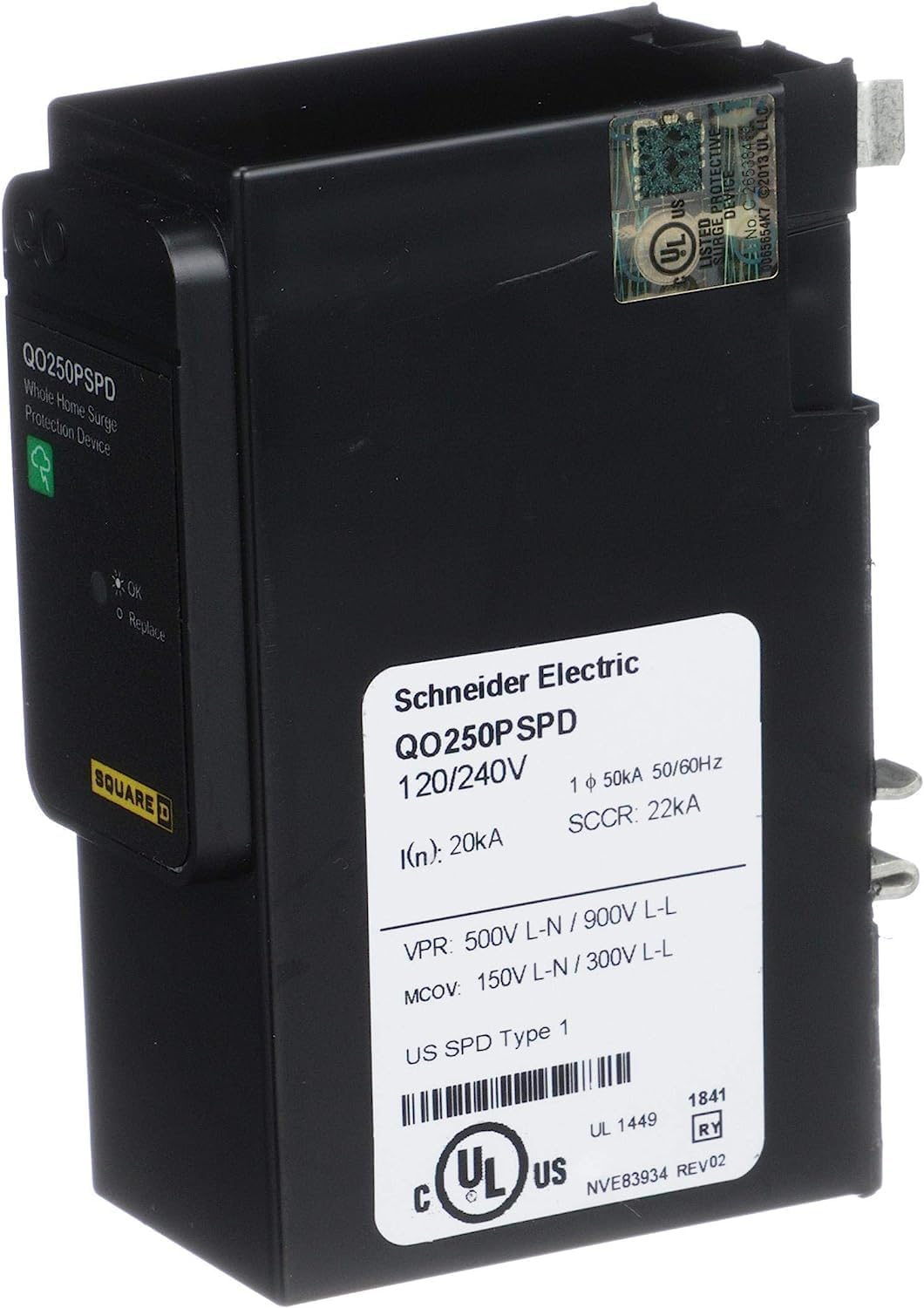 Square D - QO250PSPD QO Whole House Surge Protection Device, 50kA, 120/240V, 1-Phase, No Wiring, Plug-On Neutral