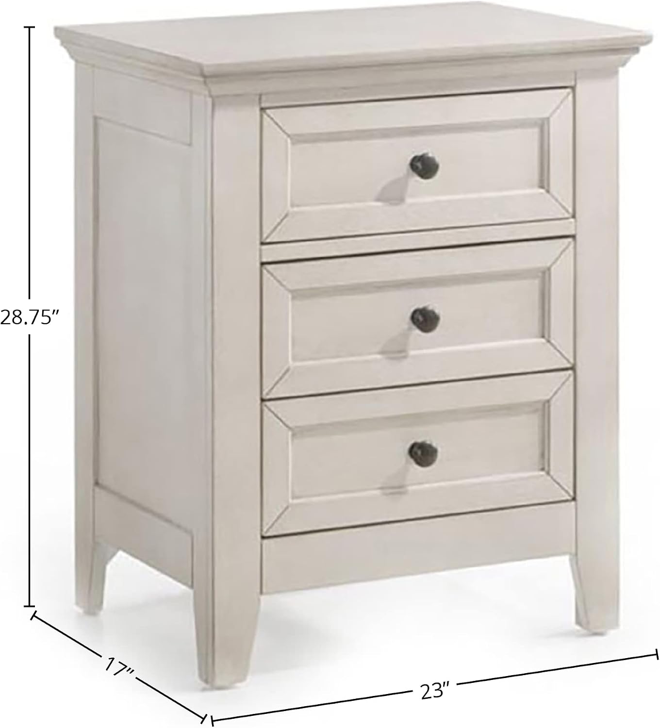 San Mateo Nightstand with 3 Drawers, Rustic White