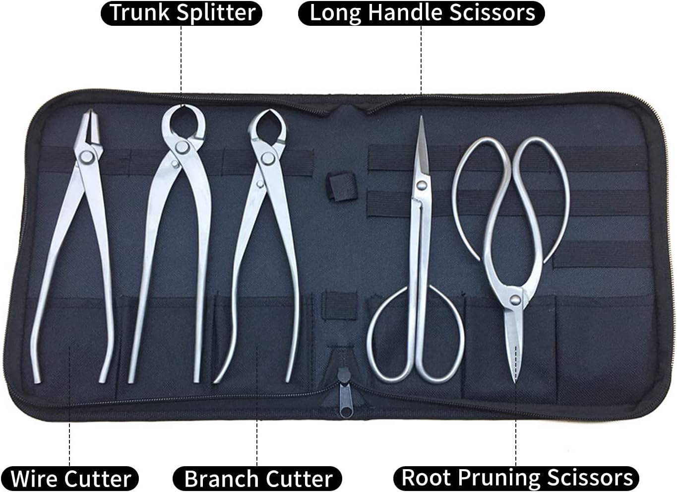 YUEWO Bonsai Tool Kit 5 Pcs 8' Master's Grade for Bonsai Tree with Jin Pliers, Root Cutter, Knob Cutter Concave, Long Handle Scissors, Root Pruning Scissors