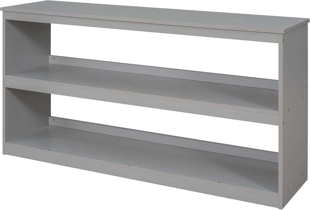 JIVOIT Full Size Low Loft Bed with Rolling Portable Desk, Wooden Loft Bed with Cabinet/Bookshelf/Drawers/Open Shelves for Kids Teens Adults, No Box Spring Required (Gray-Full-Rolling Portable Desk)