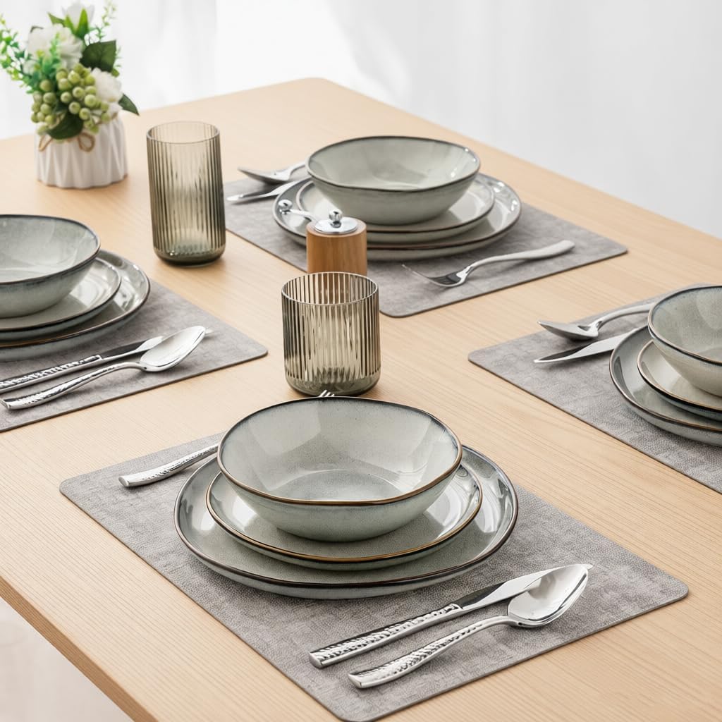 AmorArc Ceramic Dinnerware Sets,Handmade Reactive Glaze Stoneware Plates and Bowls Sets,Highly Scratch Resistant | Dishwasher & Microwave Safe Dishes Set,Service for 6 (24pc)