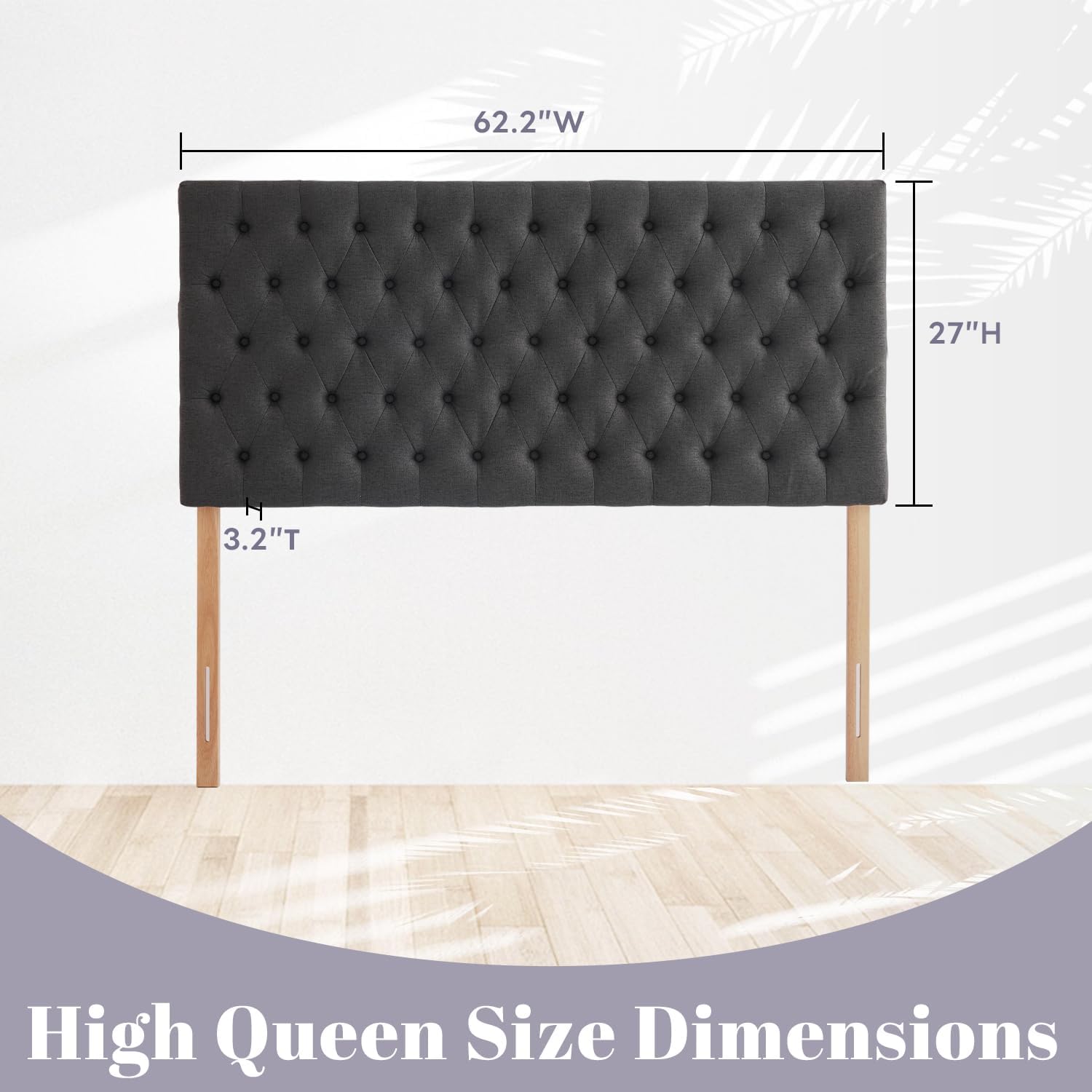 Kingfun Upholstered Queen Headboard Only, Premium Linen Button Tufted Headboards, Adjustable Solid Wood Head Board, Padded Headboard with Solid Wood Legs in Bedroom (Dark Gray)