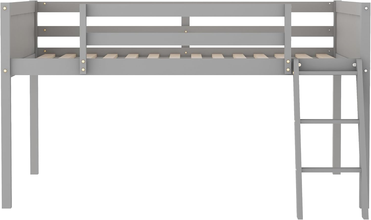 JIVOIT Full Size Low Loft Bed, Wooden Loft Bed with Convertible Ladder, Ladder can be Placed on The Left or Right, Full-Length Guardrails, No Box Spring Required (Gray & Convertible Ladder,Full)