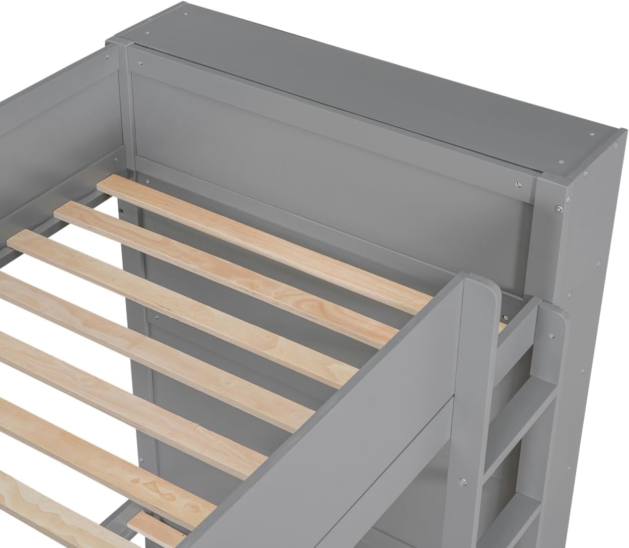 Twin Over Twin Bunk Bed with Bookcase and Drawers,Wooden All-in-one Furniture Set with Multi-Layer Cabinet for Kids Girls Boys-Gray