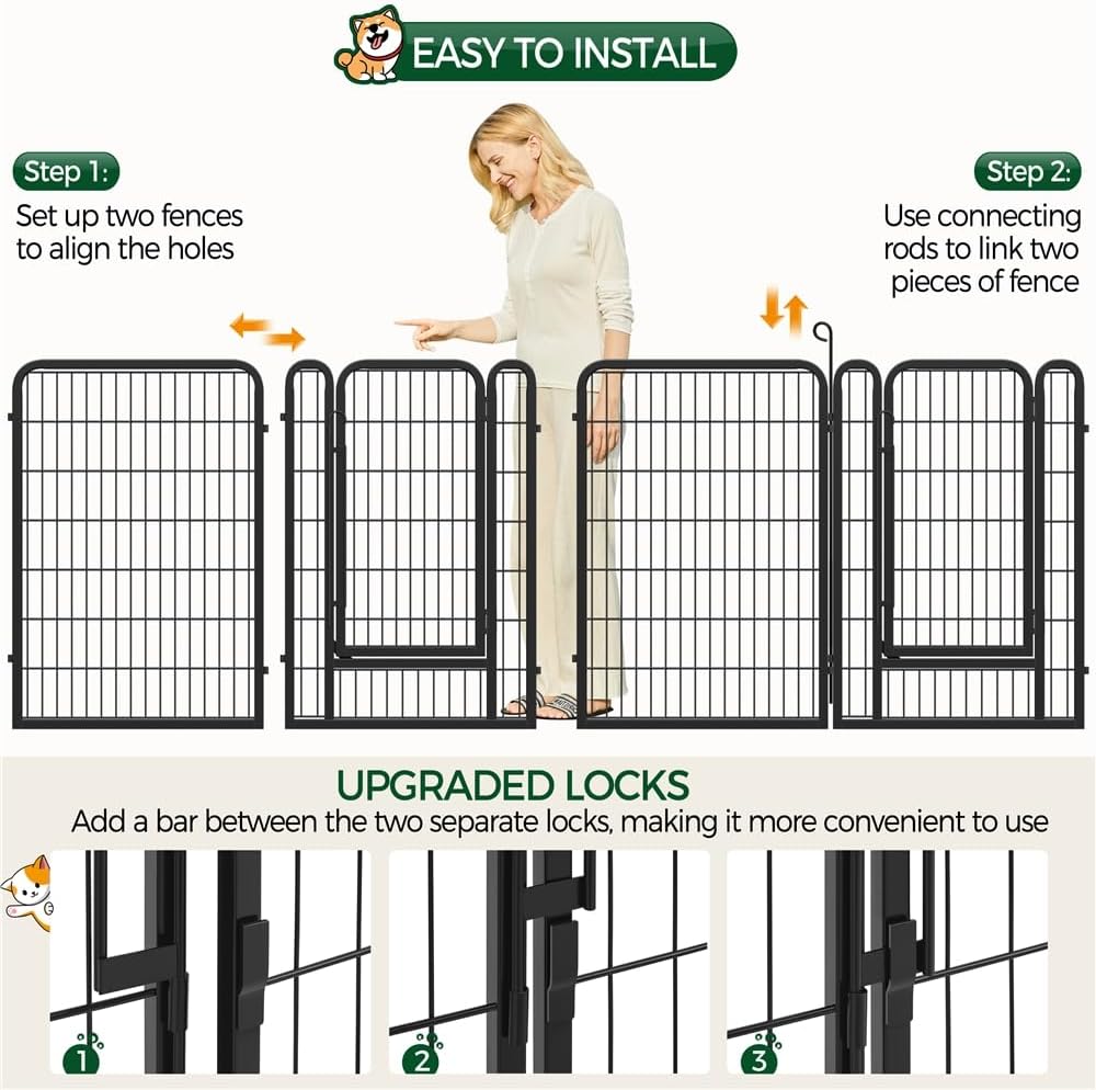Yaheetech 40in 16-Panel Metal Dog Playpen Fence for Indoor Yard RV Camping | Heavy-duty Rustproof Frame with Secure Latch Door, Tool-free Assembly, Foldable Storage, Ideal for Medium to Large Dog Breeds