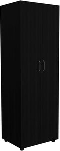 3-Piece Bedroom Set Wardrobe and 2 Nightstands, Easy Assembly Retro Furniture Suite with Drawers, Black