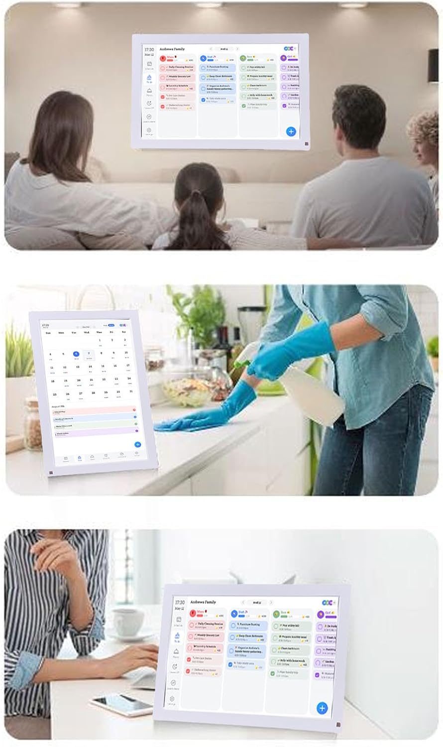 Asixxsix 15.6 Inch Smart Digital Calendar Planner & Chore Chart, Touchscreen Interactive Display for Family Schedules, WiFi Digital Cloud Picture Frame Family Planner for Wall Desk (1)