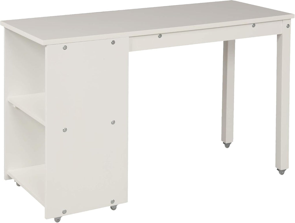JIVOIT Twin Size Low Loft Bed with Rolling Portable Desk, Wooden Loft Bed with Cabinet/Bookshelf/Drawers/Open Shelves for Kids Teens Adults, No Box Spring Required (White-Twin-Rolling Portable Desk)