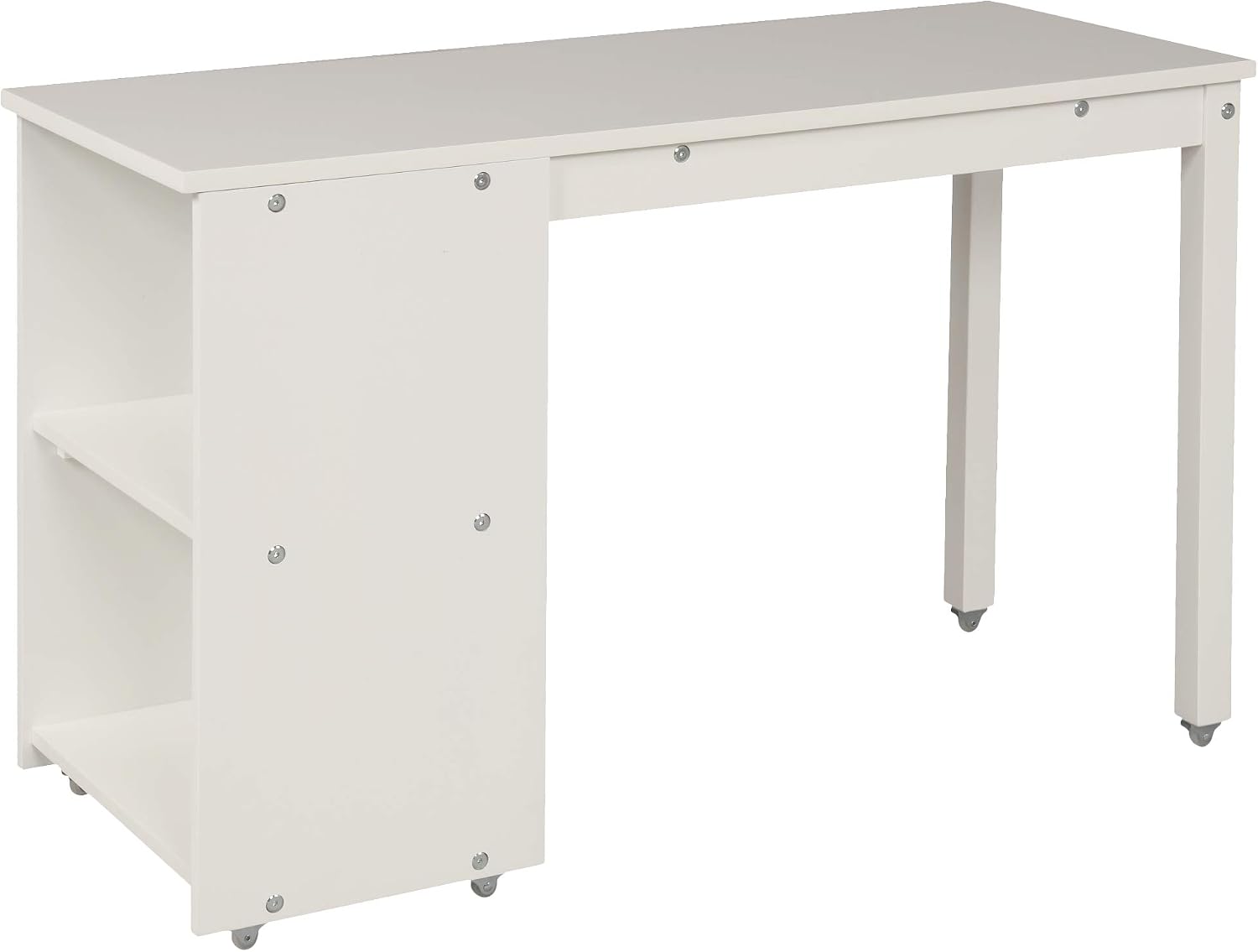 JIVOIT Twin Size Low Loft Bed with Rolling Portable Desk, Wooden Loft Bed with Cabinet/Bookshelf/Drawers/Open Shelves for Kids Teens Adults, No Box Spring Required (White-Twin-Rolling Portable Desk)