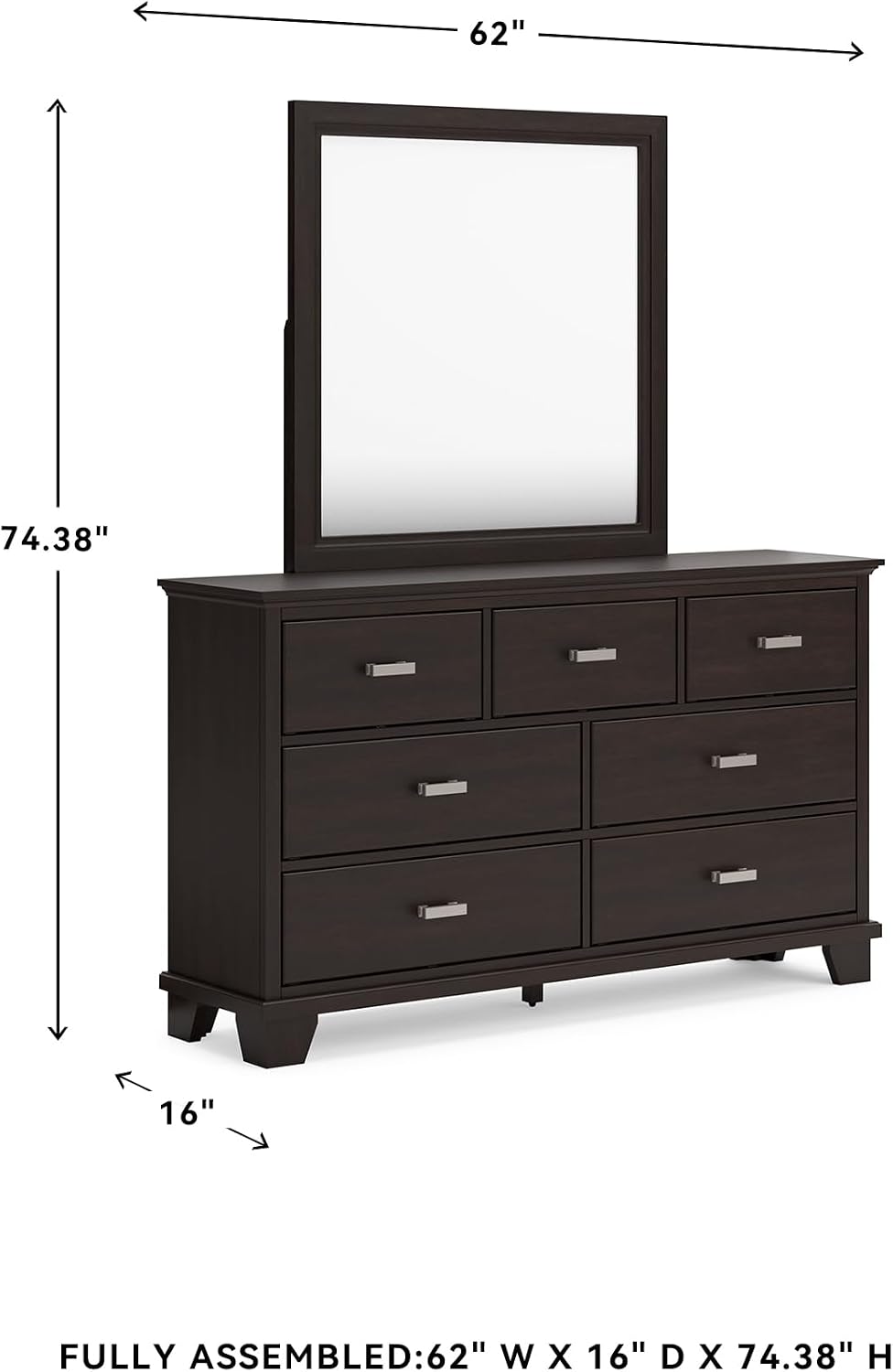 Signature Design by Ashley Covetown Contemporary 7-Drawer Dresser and Mirror with Safety Stop, Dark Brown