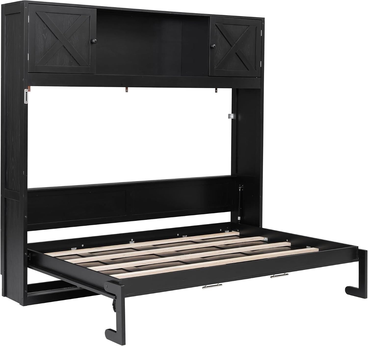 Harper & Bright Designs Full Size Murphy Bed, Wood Hidden Foldable Wall Bed Frame with Storage Cabinet for Bedroom, Office, Space-Saving, Black