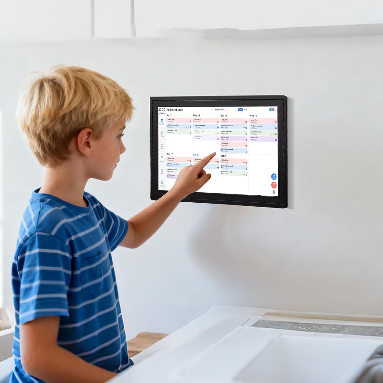 Zunate 18.5 Inch Smart Digital Calendar Chore Chart With WiFi Touchscreen, Family Schedule Planner, Wall or Desk Mount Interactive Display, 32GB Memory (US Plug)