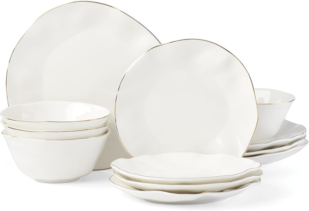 Lenox Dinnerware Set, Blue Bay 12-Piece Set, Service For 4, White Porcelain, Plates And Bowls Sets, Dishwasher And Microwave Safe, Home & Kitchen, Dish Plate, Dishes (White, 12 Piece)