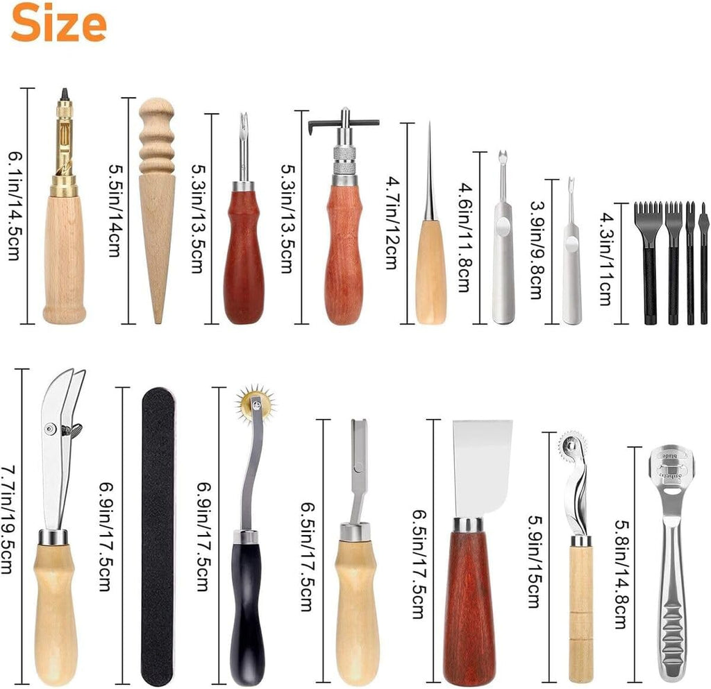 18-Piece Leather Craft Starter Kit with Hand Tools - DIY Leatherworking Hobby Set for Beginners