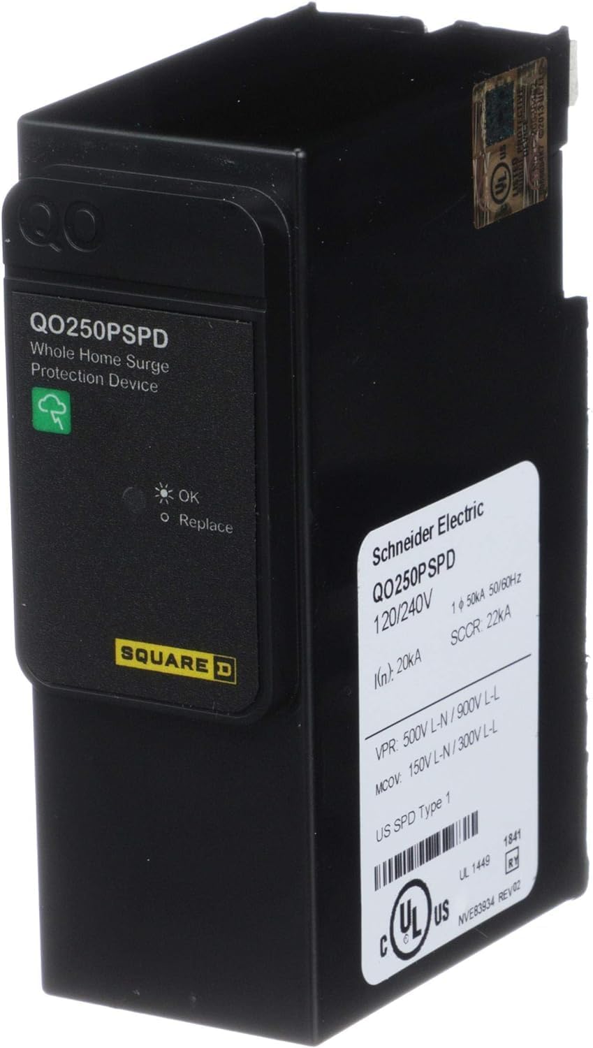 Square D - QO250PSPD QO Whole House Surge Protection Device, 50kA, 120/240V, 1-Phase, No Wiring, Plug-On Neutral