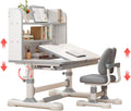 Kids Adjustable Study Desk and Chair, One-Touch Tilt Desktop with Storage, Ergonomic Learning Table for Boys and Girls Ages 3–12 (013-Grey)