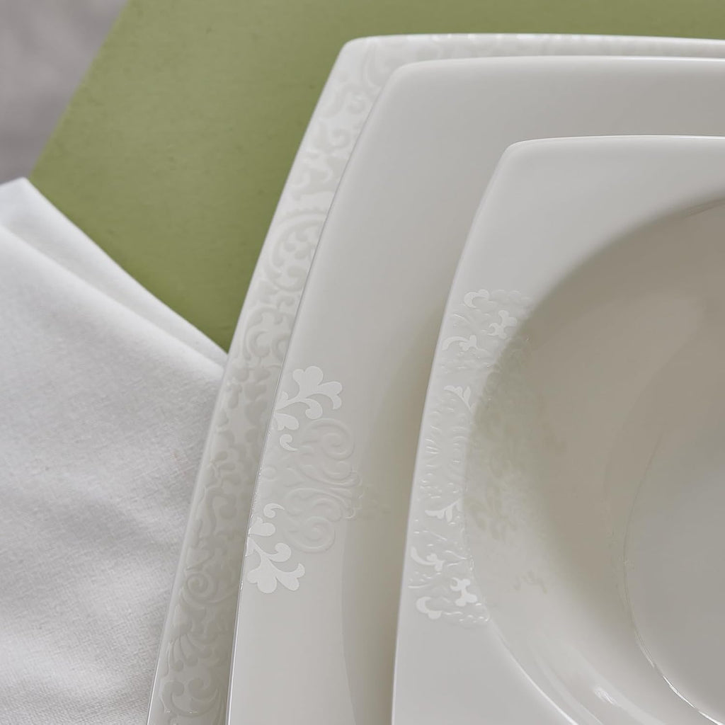Karaca New Flava 24-Piece Porcelain Dinnerware Set for 6, White Dish Set with Dinner Plates, Pasta Bowls, Salad Plates & Soup Bowls, Kitchen Tableware Set
