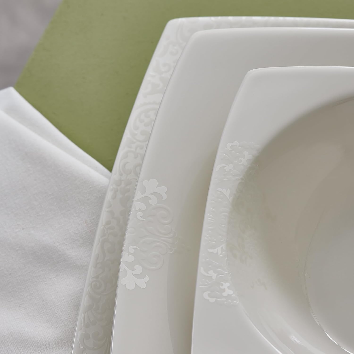 Karaca New Flava 24-Piece Porcelain Dinnerware Set for 6, White Dish Set with Dinner Plates, Pasta Bowls, Salad Plates & Soup Bowls, Kitchen Tableware Set