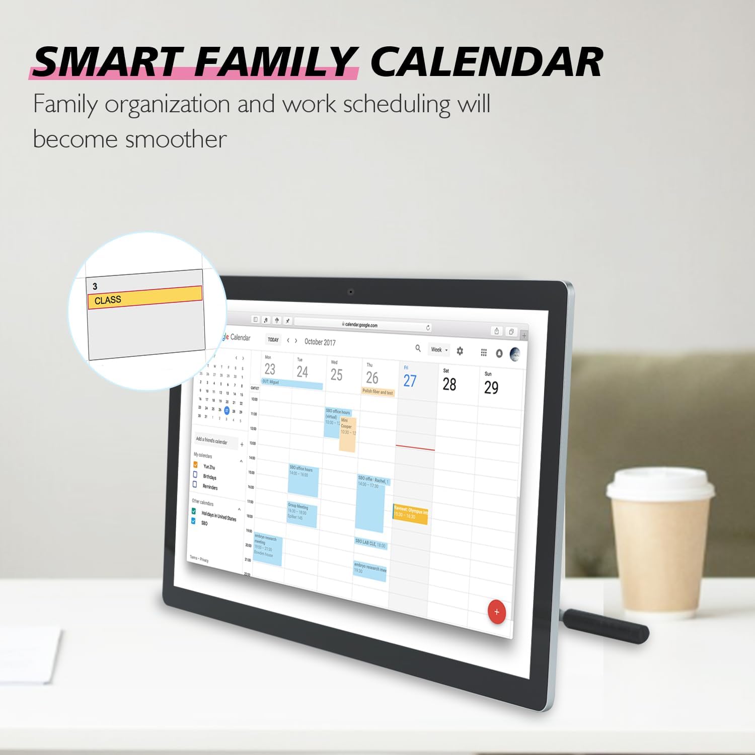27 inches Touchscreen Digital Calendar & Wall Planners, Smart Whiteboard Calendar for Chore Chart & Work Schedule, Built in Speakers and Camera, Include Wall Mount & Desk Stand