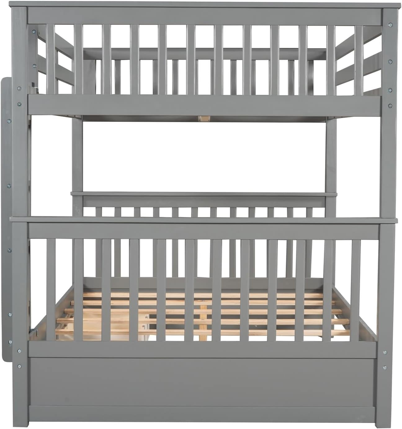 Bed Frames for Kids, Grey Bedding Set Full Over Full with 2 Drawers Ladder and Rail Guard Solid Wood Slats Bunk Bed for Boys and Girls Bedroom