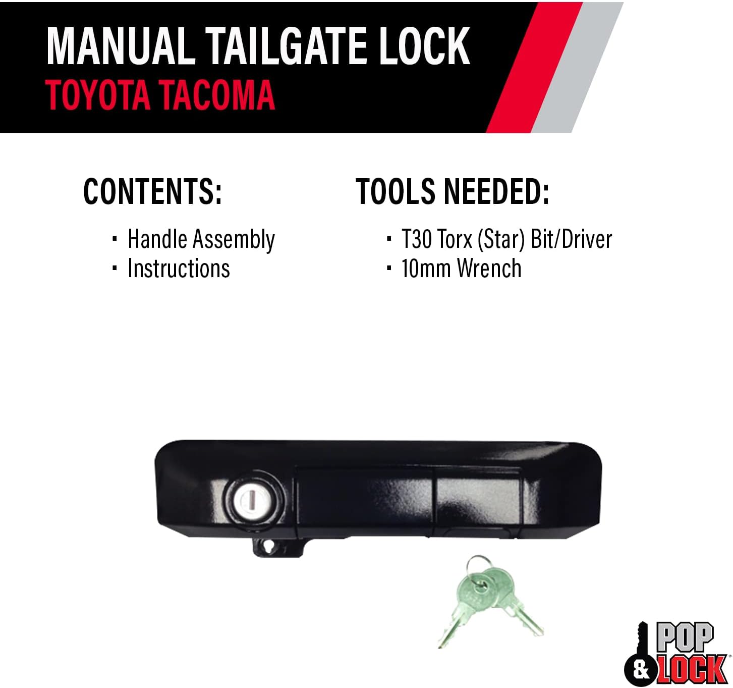 Pop & Lock PL5510 Gloss Black Manual Tailgate Lock for Toyota Tacoma (Standard Lock)