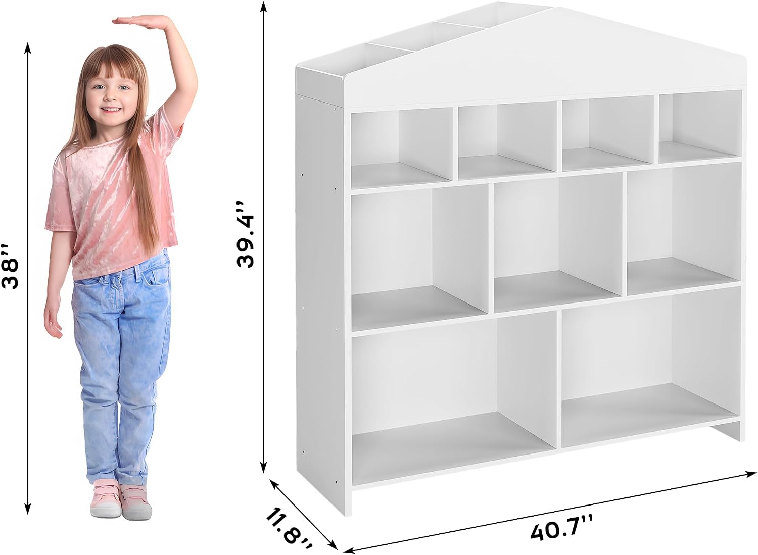 IDEALHOUSE Toy Storage Organizer 8 Cubes Kids Bookshelf Dollhouse Bookcase Rack Toddlers Playhouse Shelves Cabinet for Boys Girls Wooden Toy Chest Playroom, Classroom, Nursery, Kids Room,White