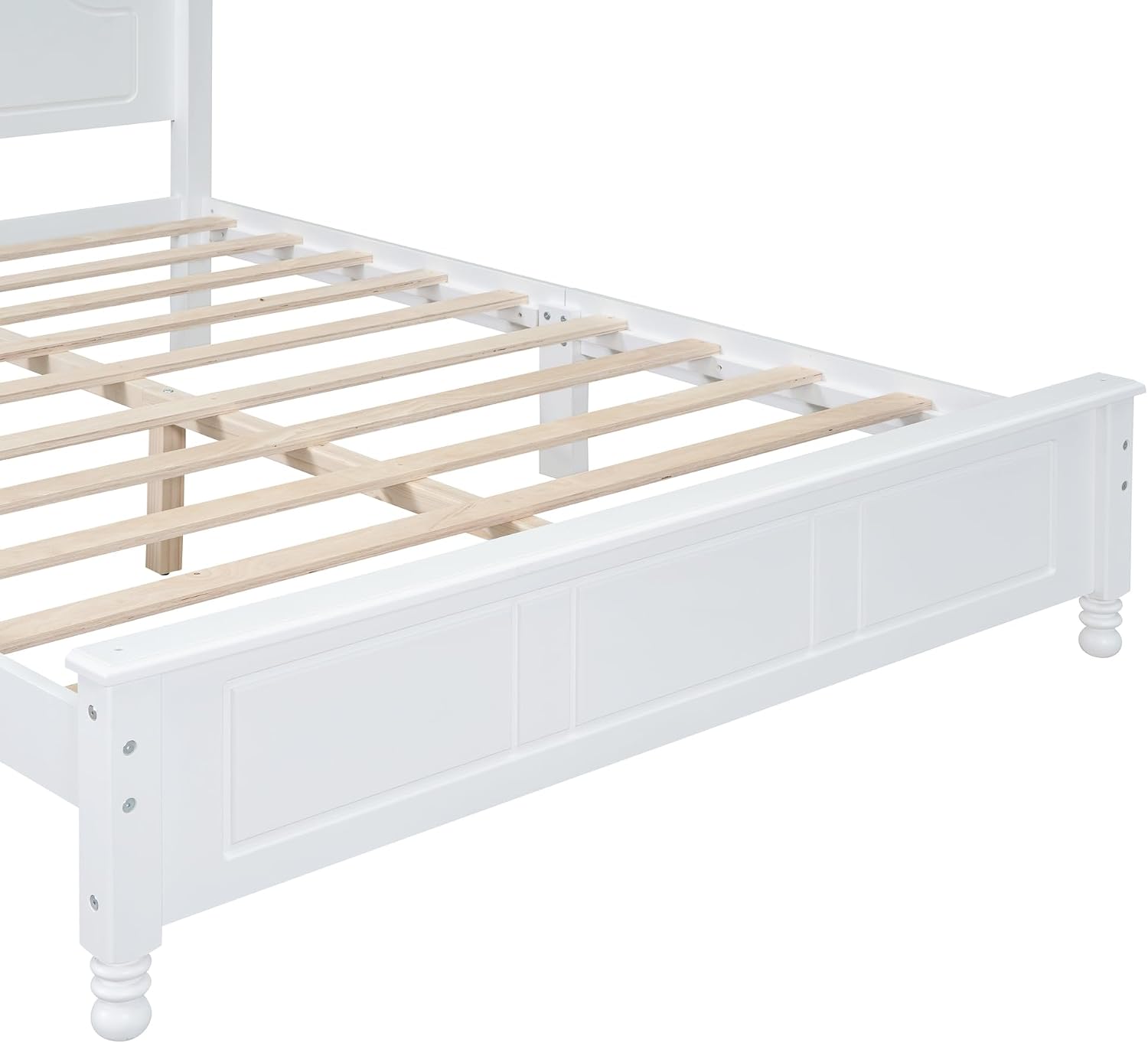Harper & Bright Designs Queen Size Mid Century Modern Bed Frame, Wooden Platform Bed with Retro Wave Headboard and Underbed Storage for Living Room, Classic Vintage Design, White