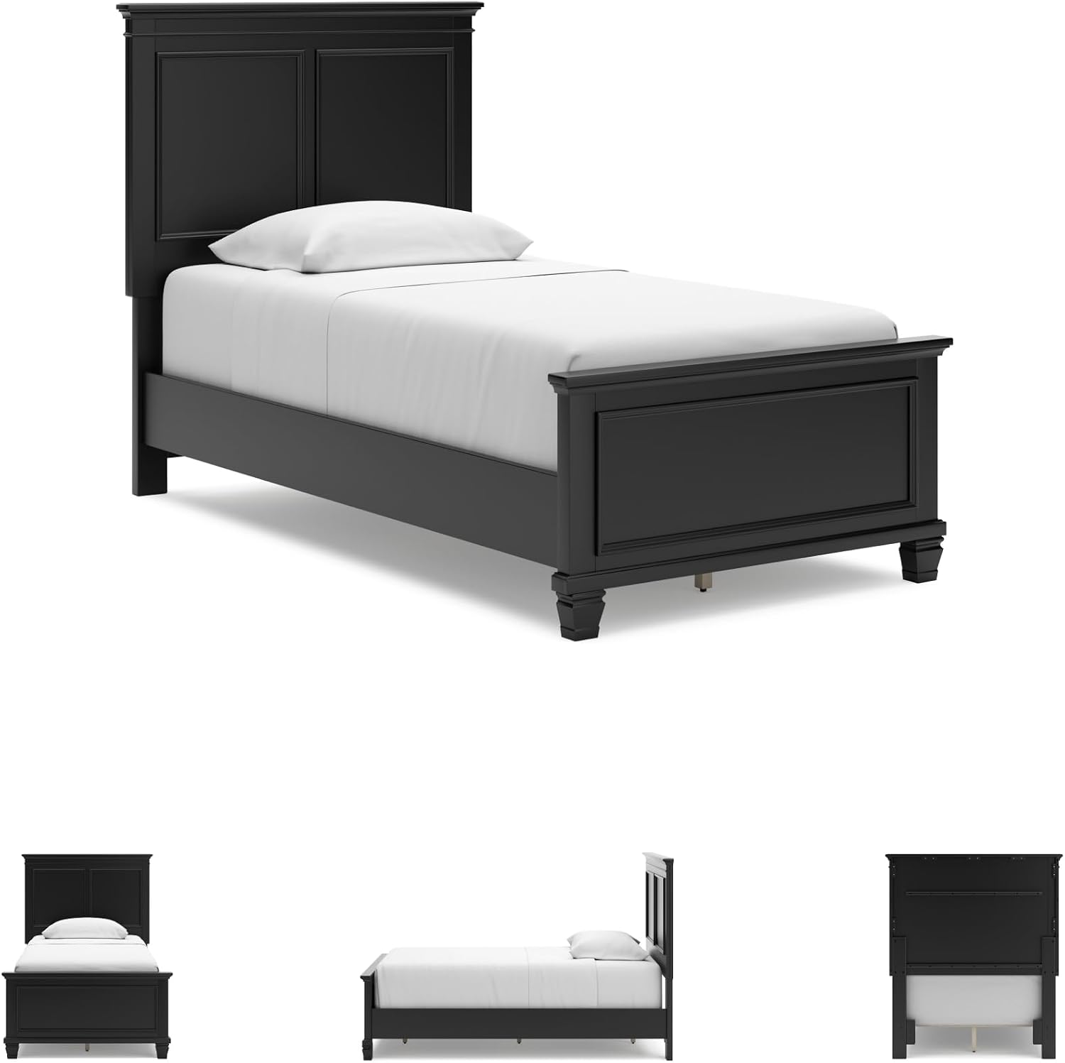 Signature Design by Ashley Lanolee Transitional Twin Panel Bed with Tapered Feet, Foundation or Box Spring Needed, Black