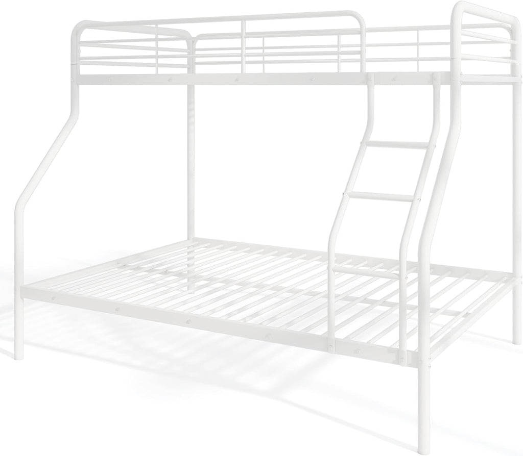 Giantex Metal Bunk Beds Twin Over Full Size, Heavy Duty Bunk Bed for Teens Adults with Ladder & Guardrails, Space Saving Metal Bunk Bed for Dorm, Bedroom, Apartment, No Box Spring Needed (White)