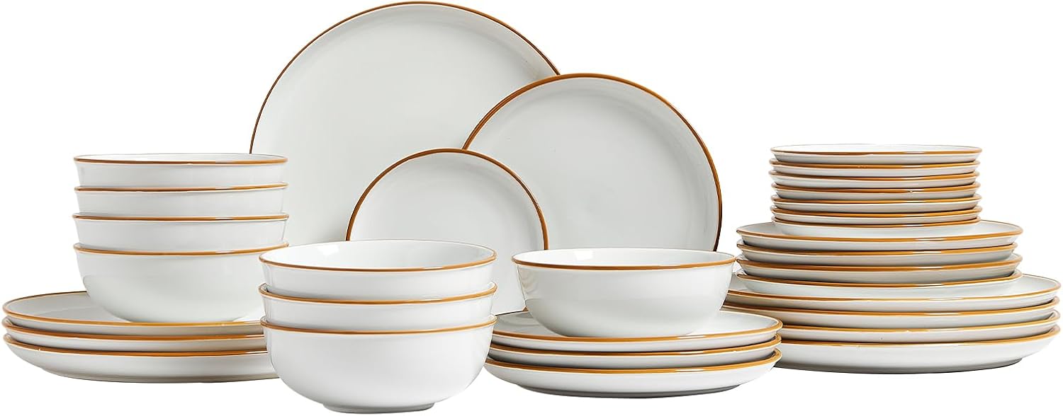VEVOR Dinnerware Set, Service for 8 (32 PCS), Round Plates and Bowls Sets, Scratch Resistant Ceramic Dinner Ware, Dishwasher and Microwave Suitable Kitchen Dish, for Dessert Salad Soup Pasta, White