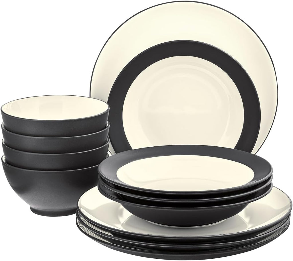 Noritake Colorwave Graphite 12-Piece Coupe Dinnerware Set, Service for 4