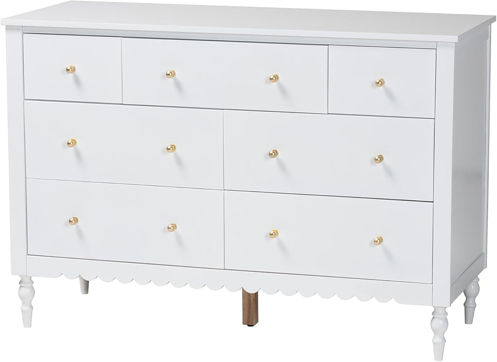 Baxton Studio Roni White Wood 4-Piece Full Bedroom Set with Scalloped Edges