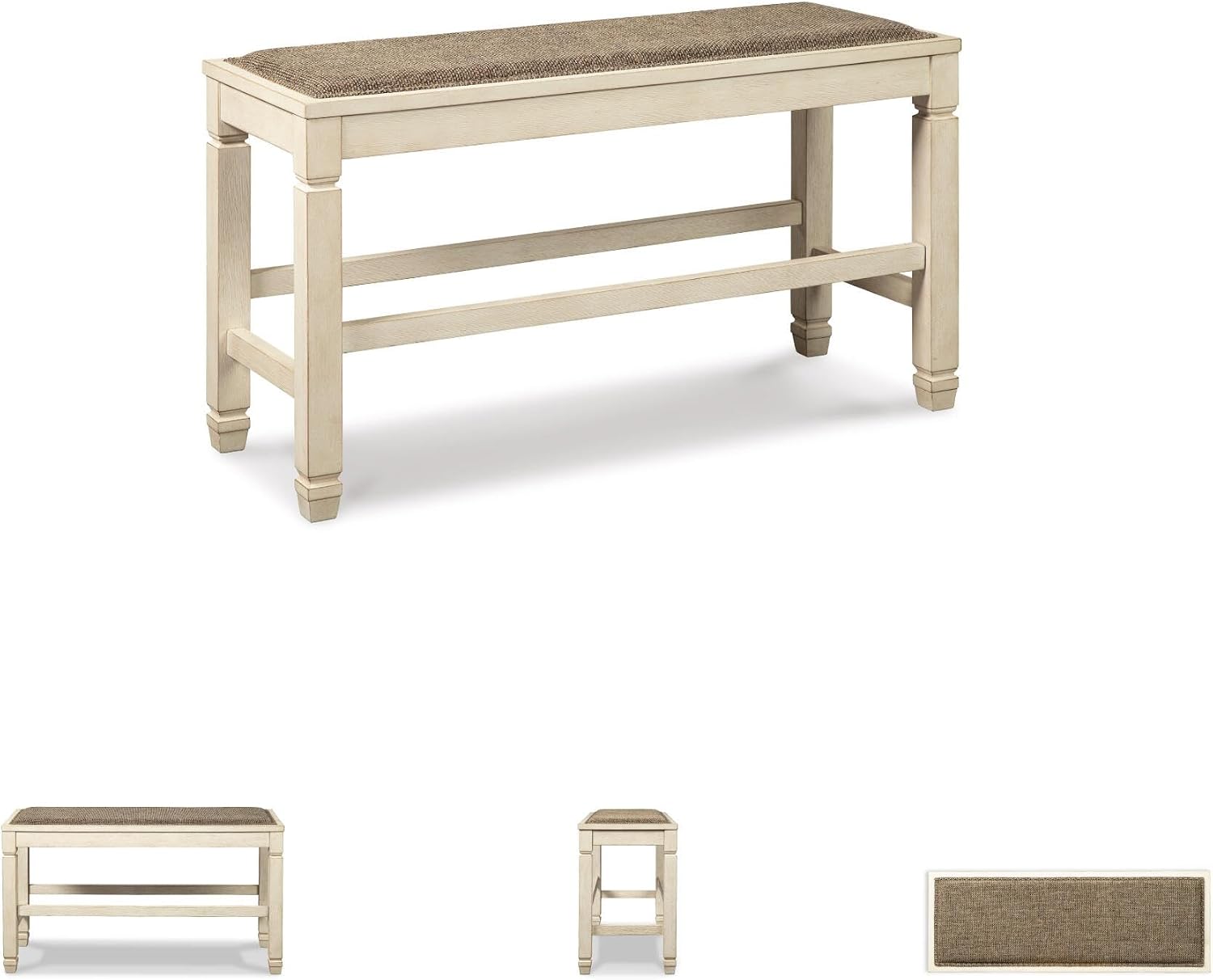 Signature Design by Ashley Bolanburg Double Upholstered Bench, Counter Height, Whitewash