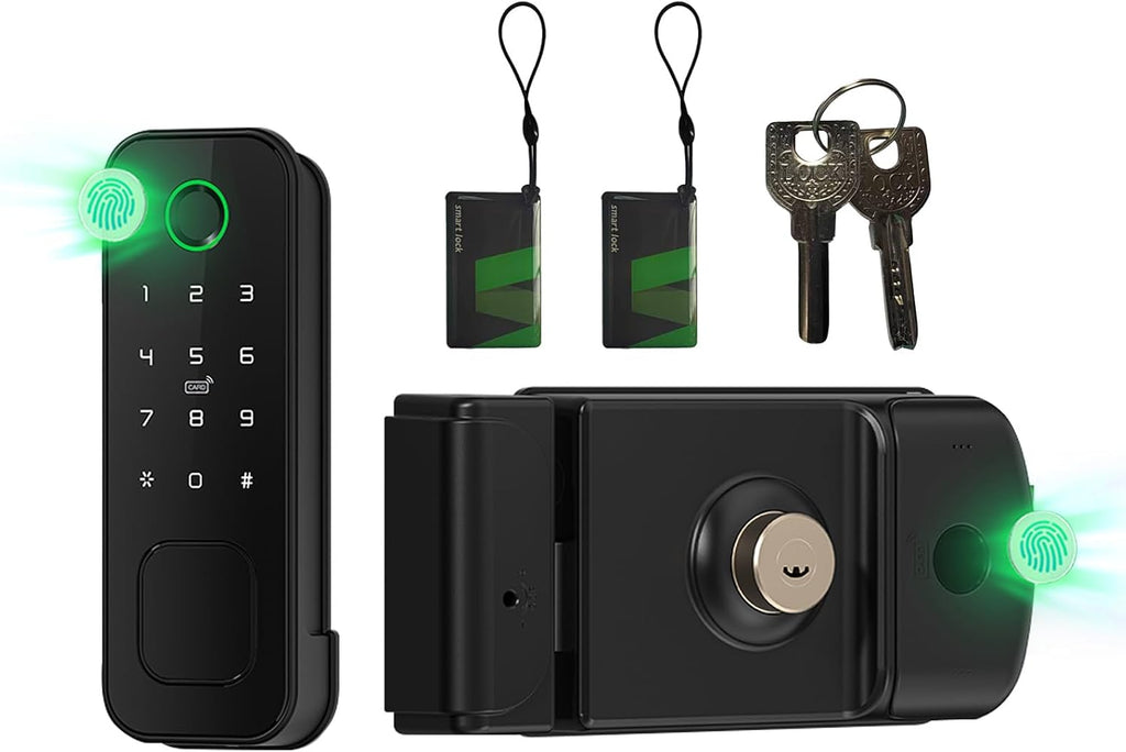 IP66 WiFi Smart Lock,Dual Fingerprint&Card,5-in-1 Yard Gate Lock | IP66 Outdoor Waterproof Smart Lock - Dual-Side Fingerprint & Card Entry - 5-in-1 Garden/Yard Gate Lock with WiFi Tuya App