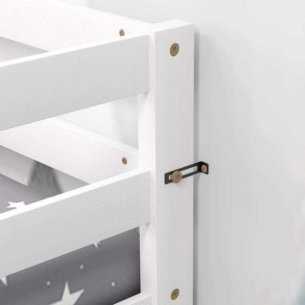 Giantex Bunk Bed Twin Over Twin White, Solid Wood Bunk Bed with Sturdy Ladder & 12 Inch Safety Guard Rails, Twin Size Wood Bed Frame for Dormitory, No Box Spring Needed, Bunk Beds for Kids Teens